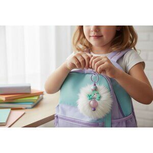 Mermaid-Themed Keychain/Lanyard With White Faux Fur Puff & Lilac Clip Charm